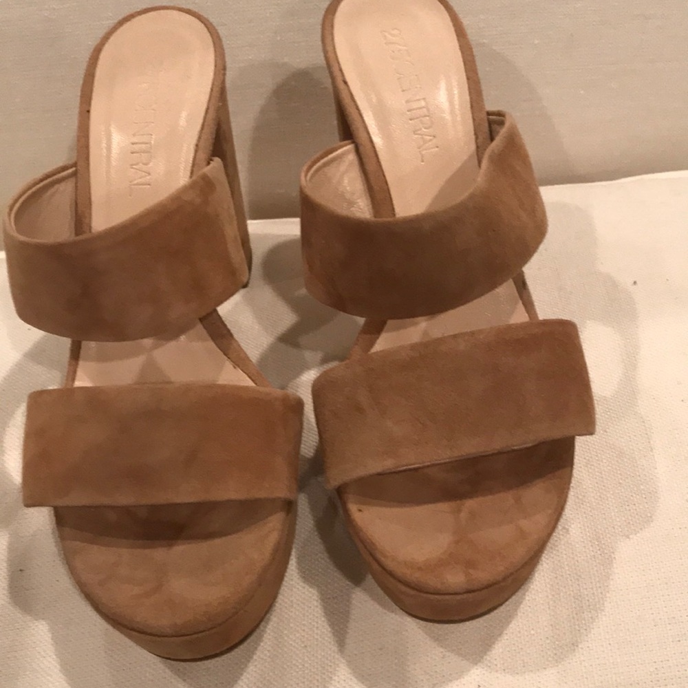 Camel suede platform shoes by 275 Central